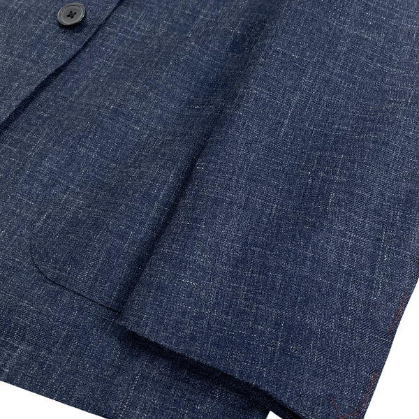 Blue Crosshatch Two Button Wool Silk Linen Sport Jacket