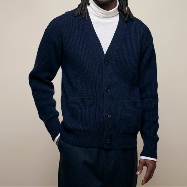 Dark Navy Wool Cashmere Cardigan