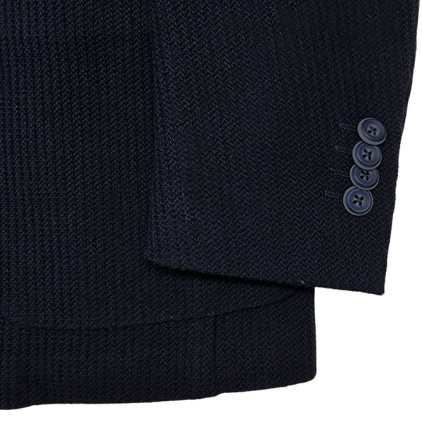 Navy Adriano Rib Knit Wool Double Breasted Sport Jacket