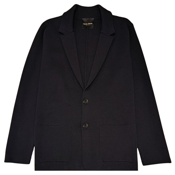 Navy Rever Merino Milano Knit Jacket