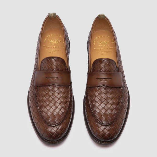 Burnished Brown Opera Intreccio Woven Penny Loafers