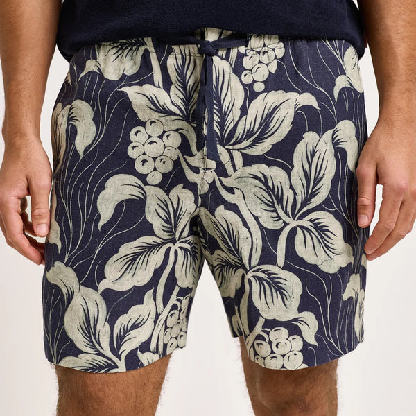 Navy Iris Alex Petralis Print Linen Shorts