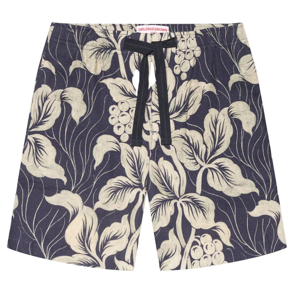 Navy Iris Alex Petralis Print Linen Shorts