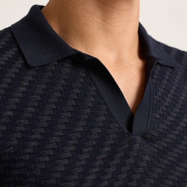 Night Iris Horton 2-Tone Jacquard Silk Polo