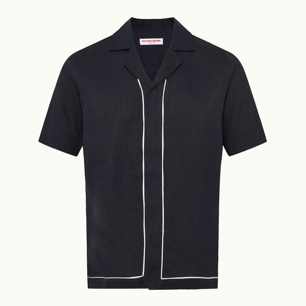 Night Iris White Sand Maitan Linen Piping Capri Collar Shirt