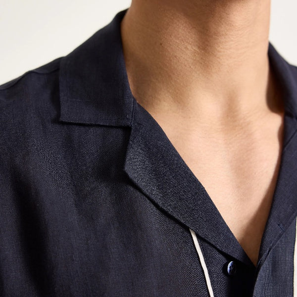 Night Iris White Sand Maitan Linen Piping Capri Collar Shirt