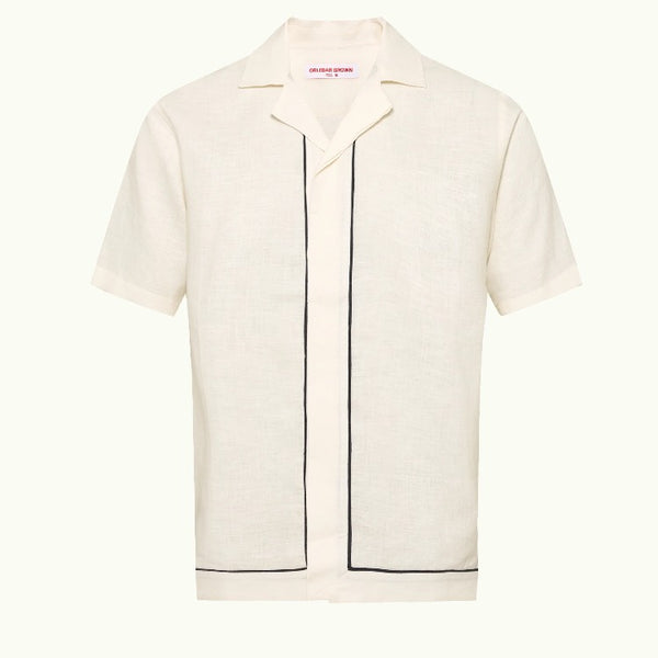 White Sand Night Iris Maitan Linen Piping Capri Collar Shirt