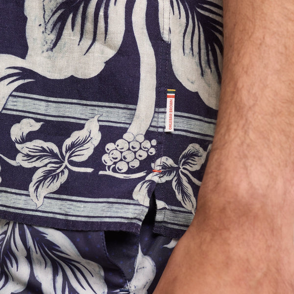 Navy Iris Maitan Petralis Garland Print Linen Shirt