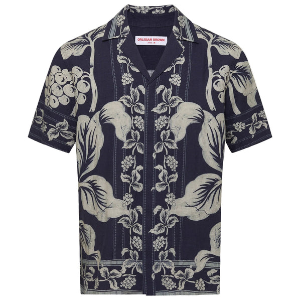 Navy Iris Maitan Petralis Garland Print Linen Shirt