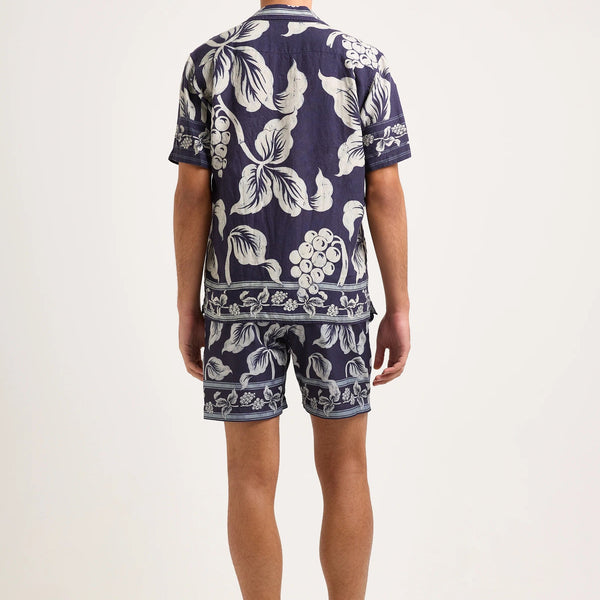 Navy Iris Alex Petralis Print Linen Shorts
