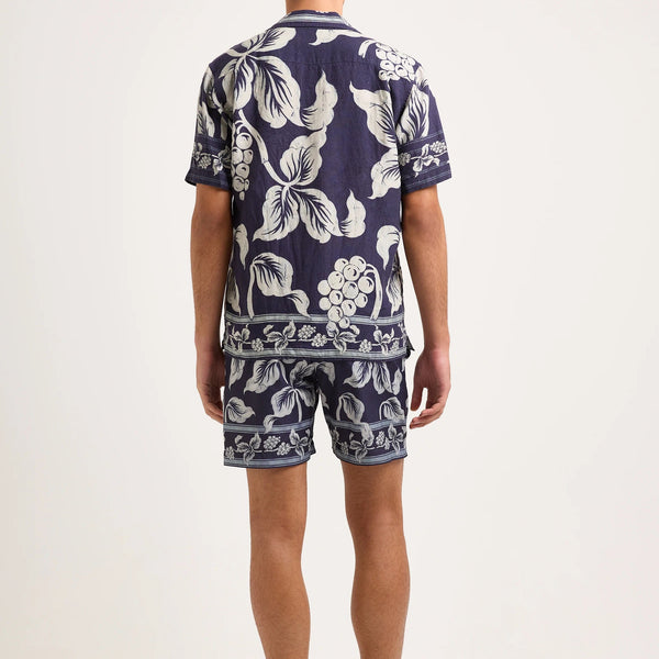 Navy Iris Maitan Petralis Garland Print Linen Shirt