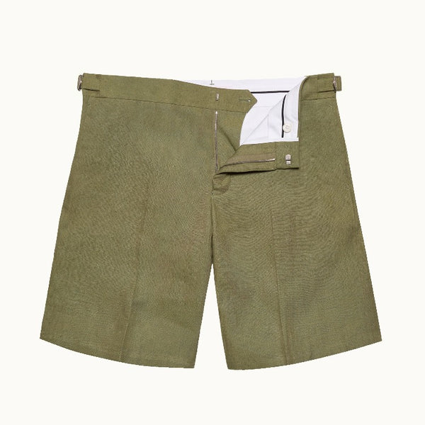 Herbal Green Norwich Tailored Italian Linen Shorts