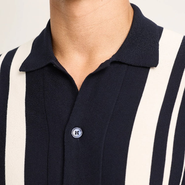 Night Iris White Sand Tiernan Border Stripe Knit Shirt