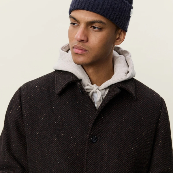 Mole Brown Herringbone Wool Nep Coat