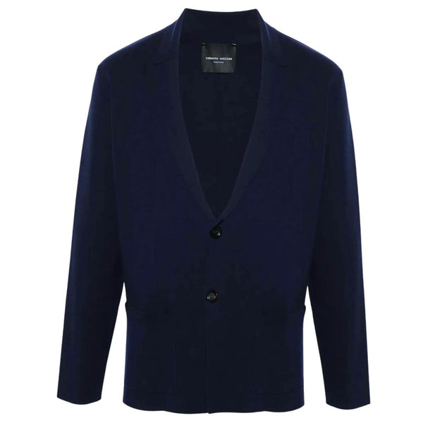 Navy Rever Merino Milano Knit Jacket