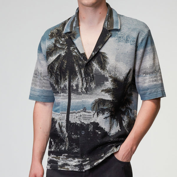 Blue Palms Jacquard Knit Shirt