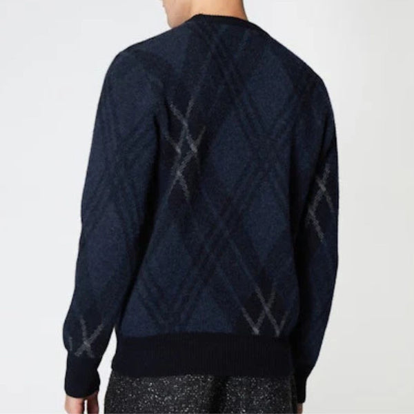 Blue Nero Argyle Jacquard Crewneck Sweater