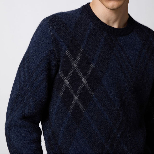 Blue Nero Argyle Jacquard Crewneck Sweater