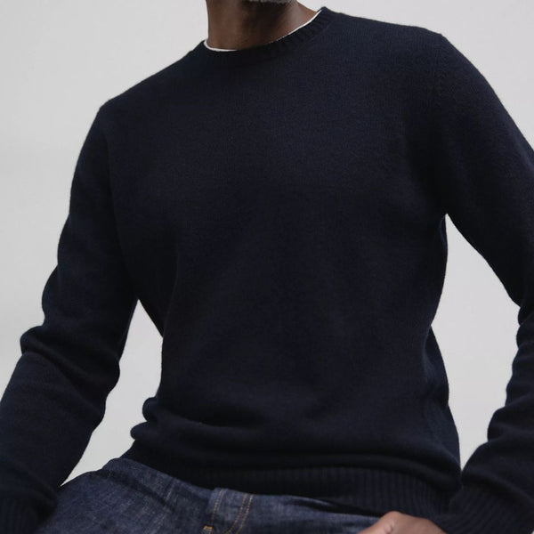 Denim Wool Cashmere Knit Crewneck Sweater