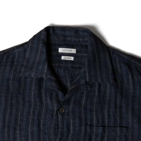 Navy Stripe SV-SH-033 Linen Open Collar S/S Shirt