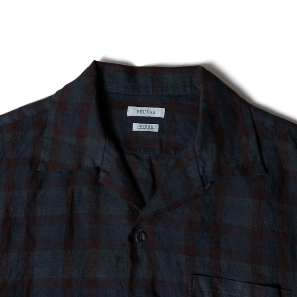 Navy Overdyed SV-SH-034 Linen Open Collar S/S Shirt