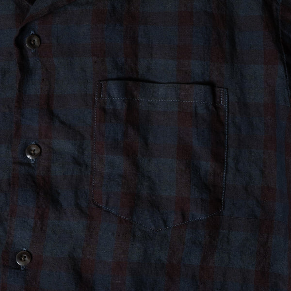 Navy Overdyed SV-SH-034 Linen Open Collar S/S Shirt