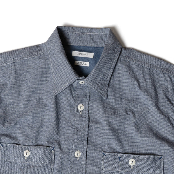Blue SV-SH-031 Mini Check Cotton Silk Work Shirt