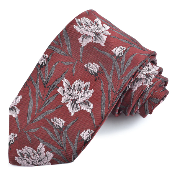 Bordeaux Floral Jacquard Silk Tie