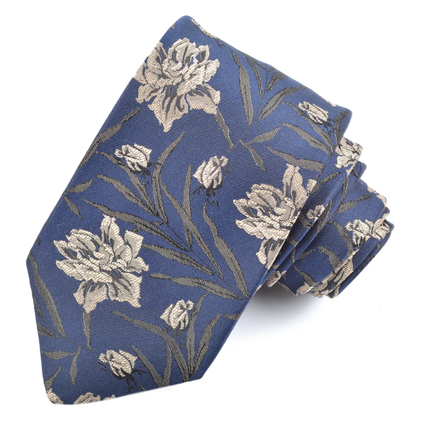 Navy Floral Jacquard Silk Tie
