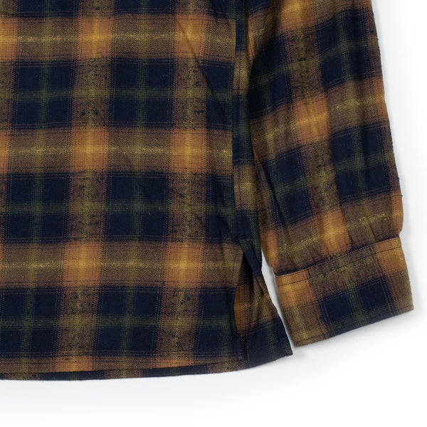 SV-SH-025 Mustard/Navy Camp Collar Cotton Plaid Shirt