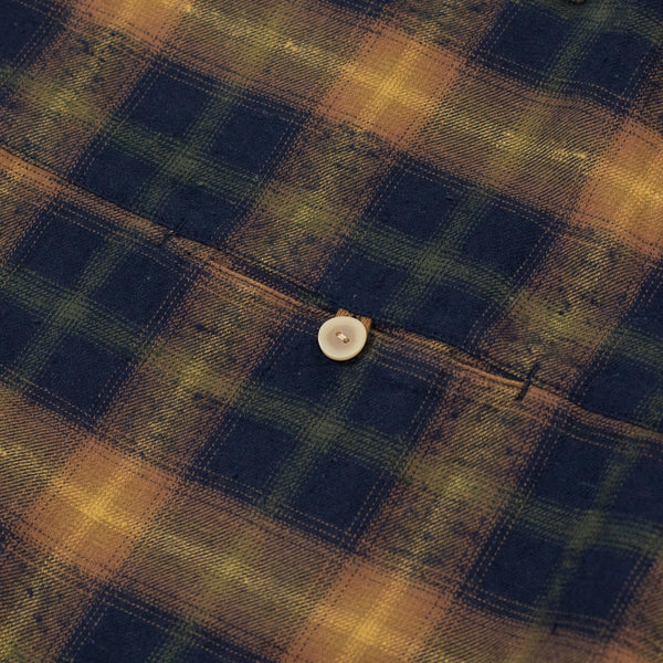 SV-SH-025 Mustard/Navy Camp Collar Cotton Plaid Shirt