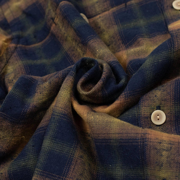 SV-SH-025 Mustard/Navy Camp Collar Cotton Plaid Shirt