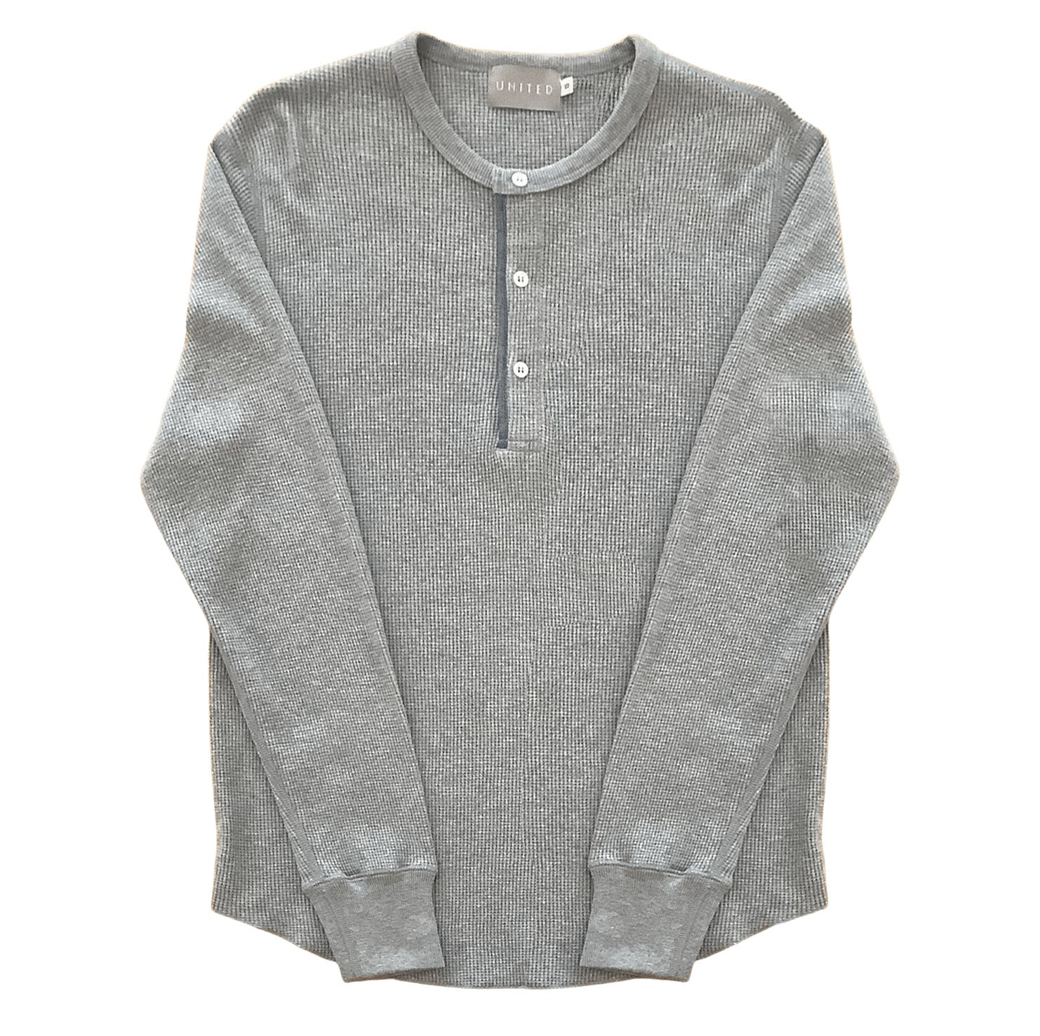 Waffle Knit Long Sleeved Thermal Henley - Grey