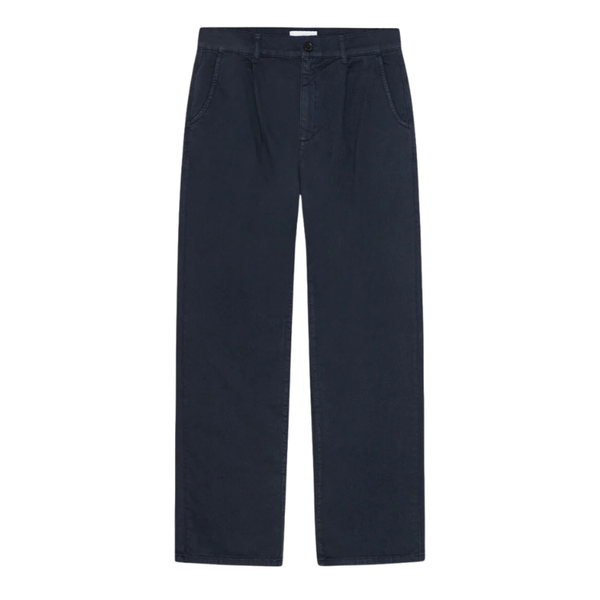 Navy Romeo Pleated Cotton Chino Trousers