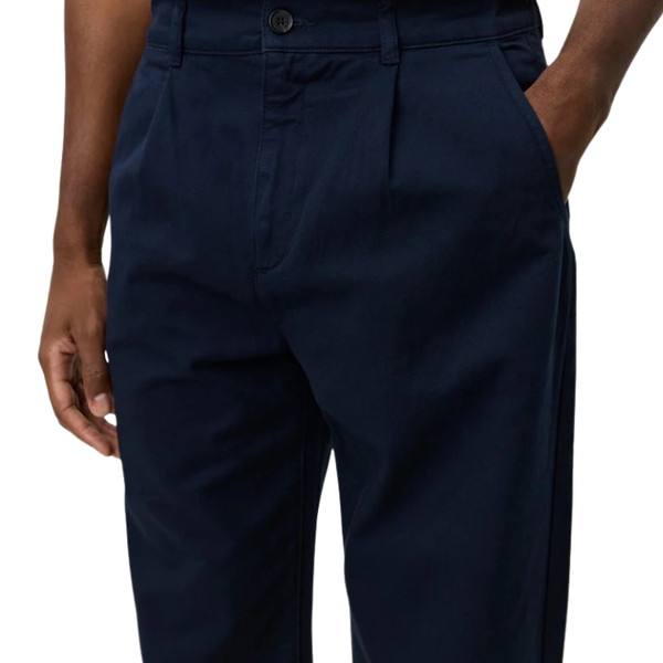 Navy Romeo Pleated Cotton Chino Trousers