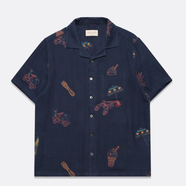 Navy Iris Menu Embroidery Stachio Shirt