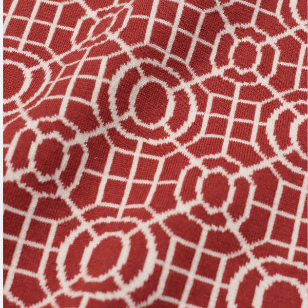 Red Ochre White Rail Zipper Geometric Pattern Cardigan