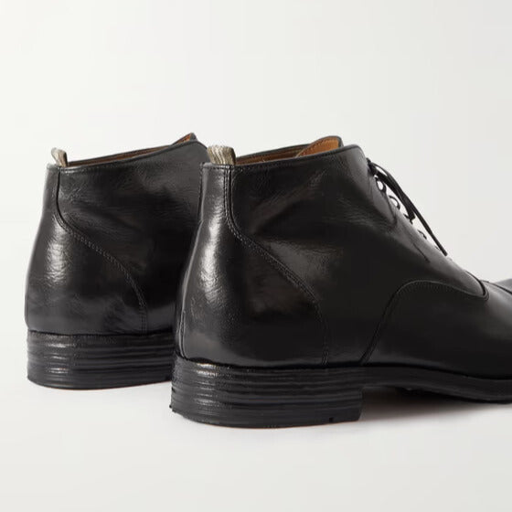 Black Cap Toe Chukka Leather Ankle Boots