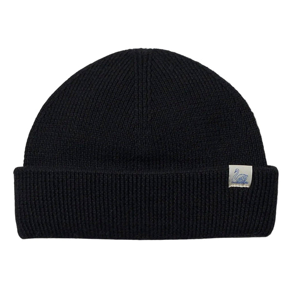 Deep Black Ribbed Merino Wool Watch Cap