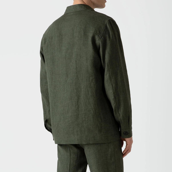 Hunter Green Linen Twin Pocket Chore Jacket