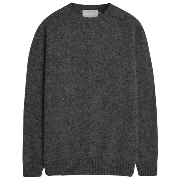 Charcoal Brushed Superfine Wool Crewneck Sweater
