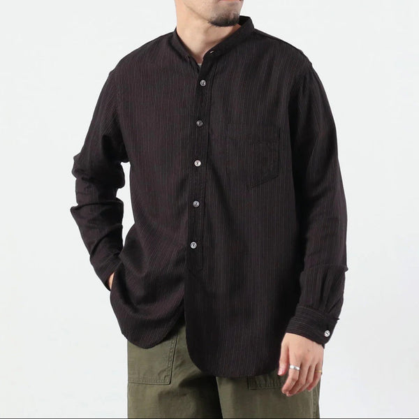 F3511 Black Band Collar Striped Shirt