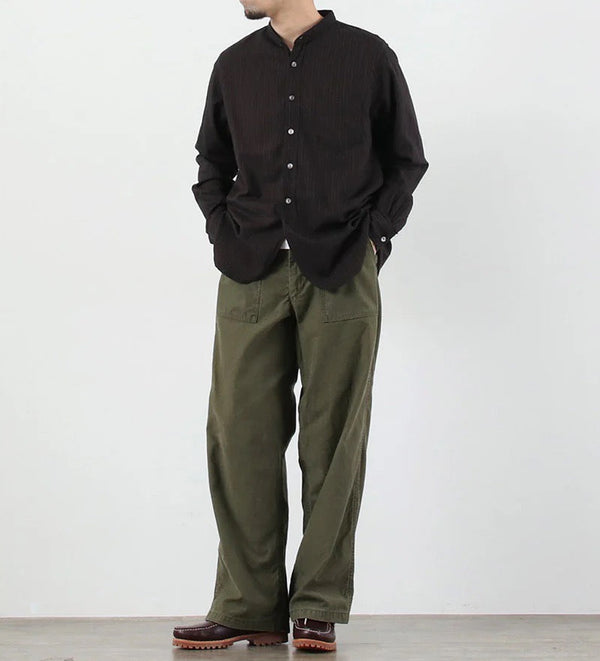 F3511 Black Band Collar Striped Shirt