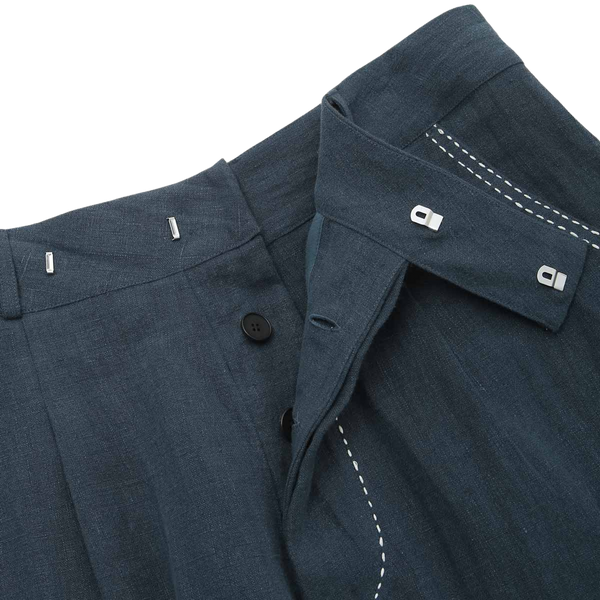 Navy Onu Hand Embroidered Linen Trousers