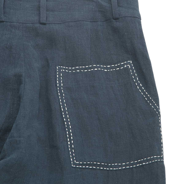 Navy Onu Hand Embroidered Linen Trousers