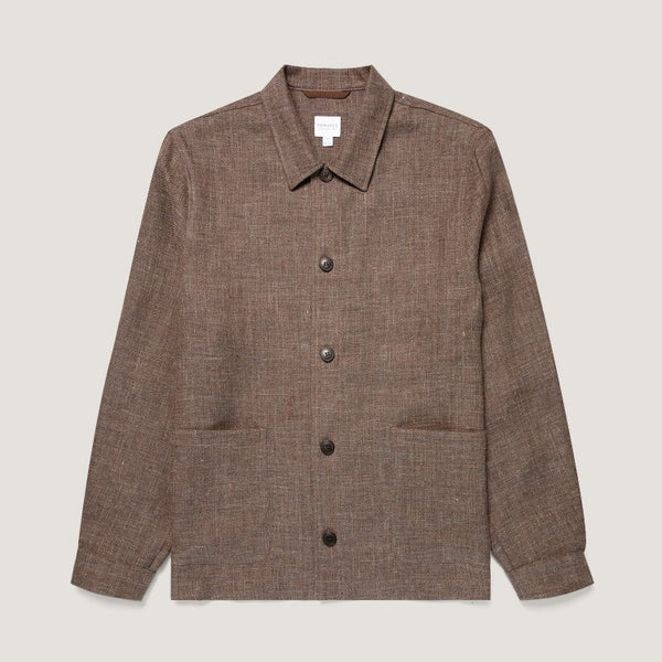 Dark Cedar Cotton Linen Twin Pocket Chore Jacket