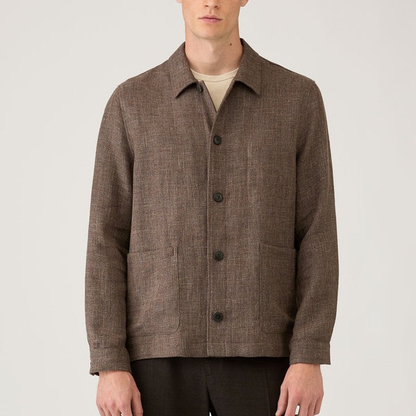 Dark Cedar Cotton Linen Twin Pocket Chore Jacket