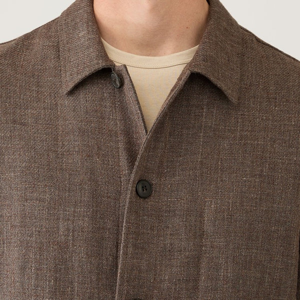 Dark Cedar Cotton Linen Twin Pocket Chore Jacket