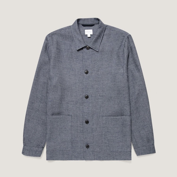 Denim Blue Cotton Linen Twin Pocket Chore Jacket