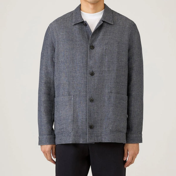 Denim Blue Cotton Linen Twin Pocket Chore Jacket